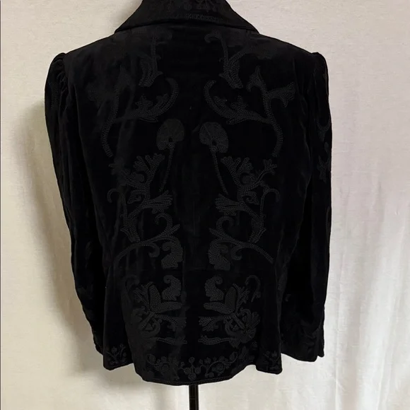 Vintage Nygard Collection Black Velvet Embroidered Cotton Women's Blazer Size 16 - Picture 6 of 15